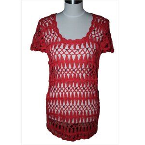 Dress Barn Sz M Coral Crochet Open Knit Boho Festival Y2K Retro Tunic Top - NWT